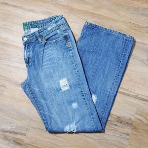 💜Vintage Iris Blue Distressed Boot Cut Jeans Size 9/30